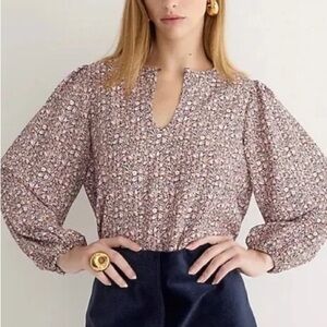 J Crew Puff Sleeve Satin Crepe Top Blouse Floral Flourish Medium TALL MT
